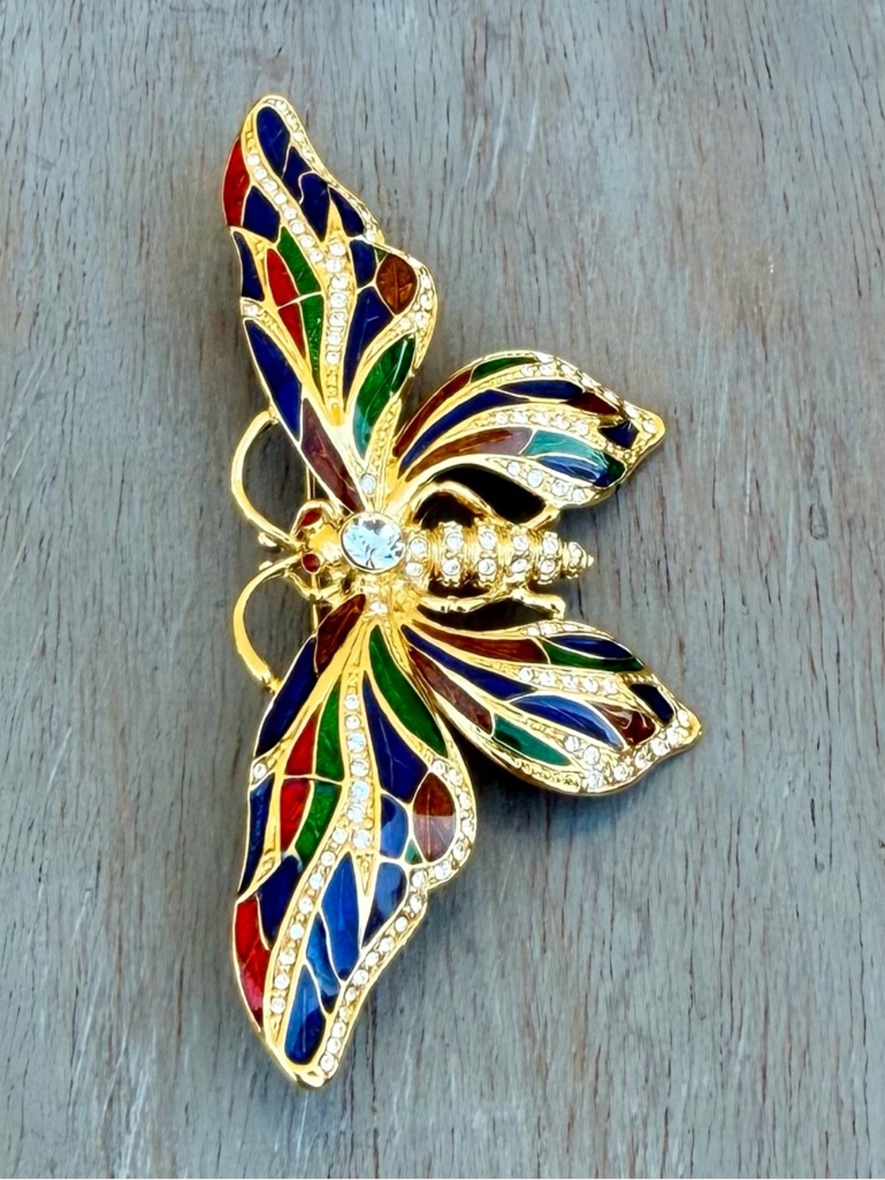 Camrose & Kross JBK Vintage Enamel Rhinestone Butterfly Brooch - Picture 4 of 10